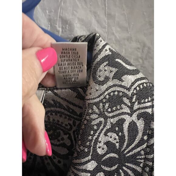 Chicos Silver Paisley Jacquard Button Front Shirt Jacket Sz 2/L - Picture 4 of 5